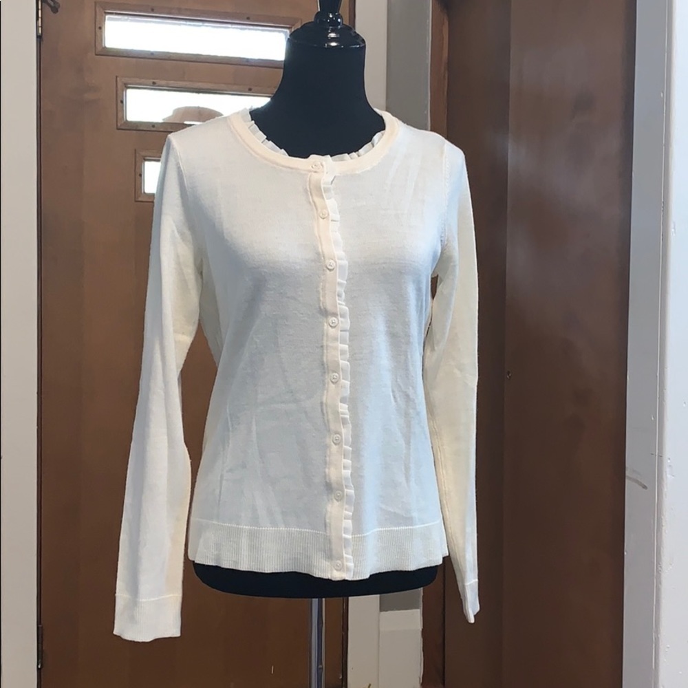 Talbots 100% wool cardigan with ruffles